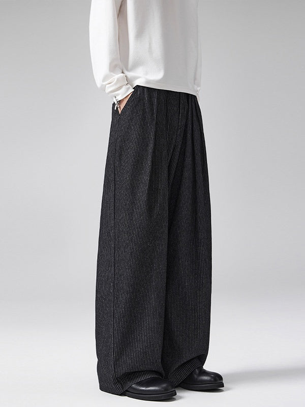 Old Money Style Three Pleats Stripes Machete Wide-leg Casual Trousers