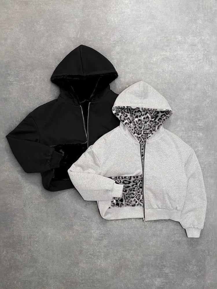 Reversible Leopard Print Hoodie Jacket