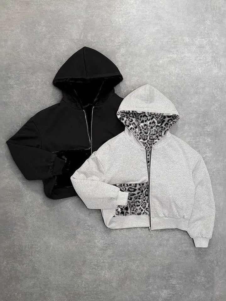 Reversible Leopard Print Hoodie Jacket