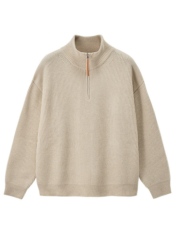 Half Zipper Turtleneck Old Money Style Sweaters