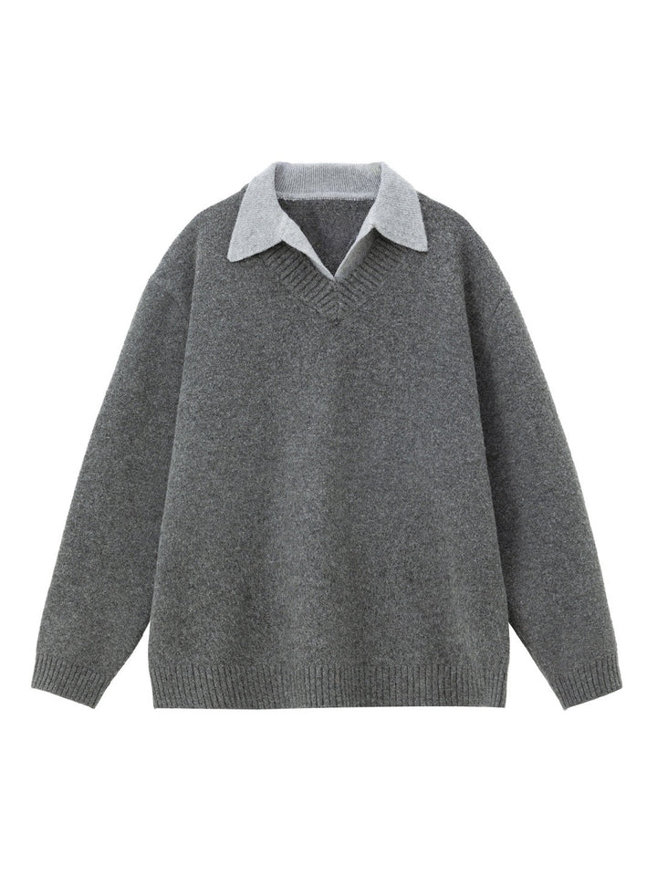 Fake two-piece lapel sweater