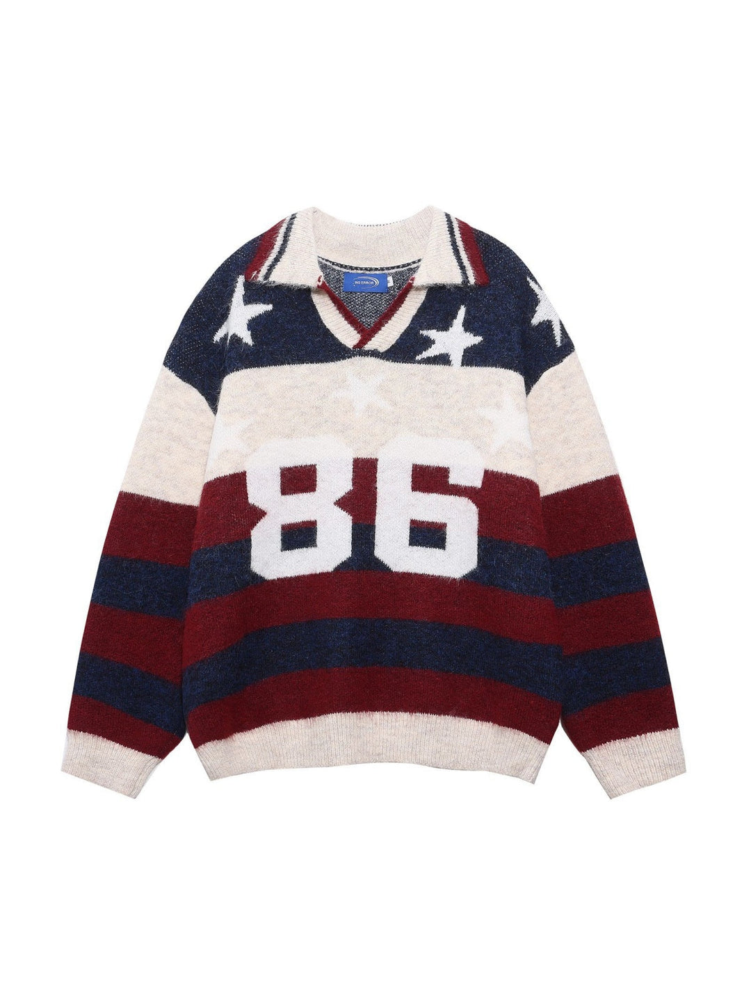 Christmas Retro Contrasting Colors Stripes Star Numbers Jacquard Lapel Sweater