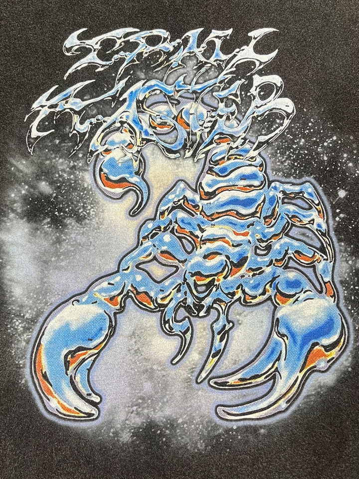 Scorpion Printed Street Fake Two Pieces Spliced Sleeves Washing And Aging Long-sleeved T-shirt