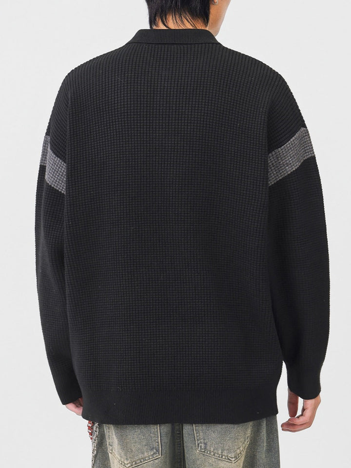 Color Matching Simplicity Loose Polo Lapel Sweaters