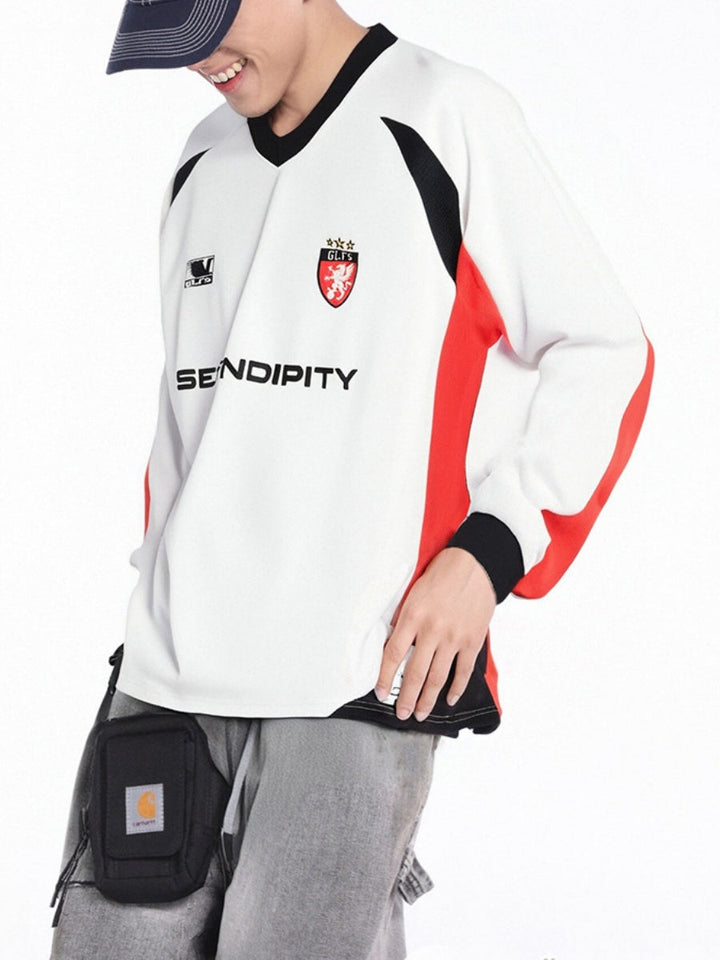 Color Block V-Neck Printed T-Shirt