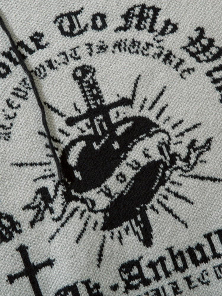 Dark Cross Jacquard Contrasting Colors Sutures Cut Destroy Sweater