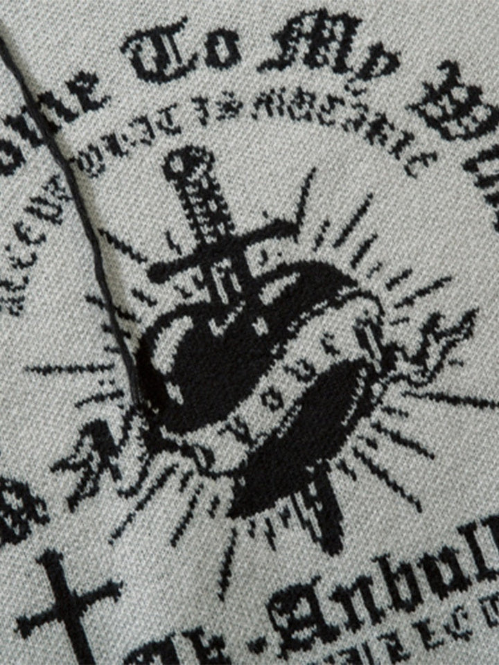 Dark Cross Jacquard Contrasting Colors Sutures Cut Destroy Sweater