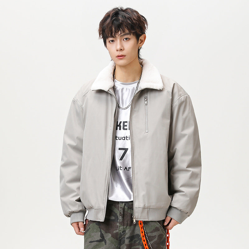 Casual Faux Lambswool Lapel Cotton Coat