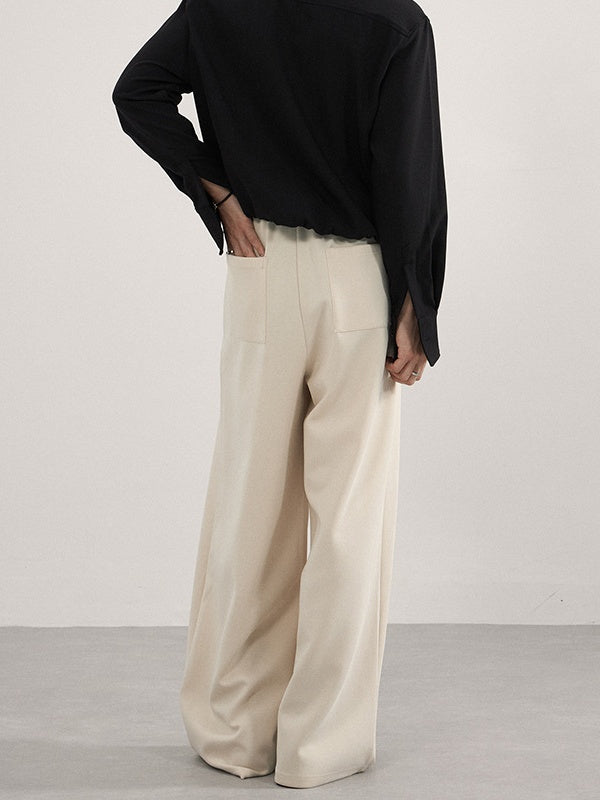 Stereo Double Pleats Leisure Cleanfit Straight-leg Trousers