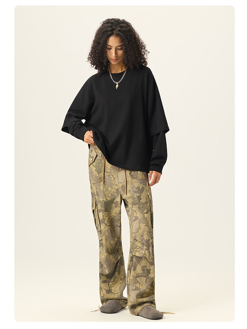 Liber Autumn Neutral wear Color matching Solid Color T-shirts