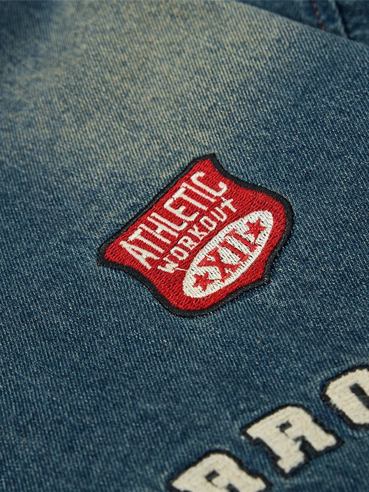 Retro Washing Letter Embroidery Baseball Uniform Denim Jacket