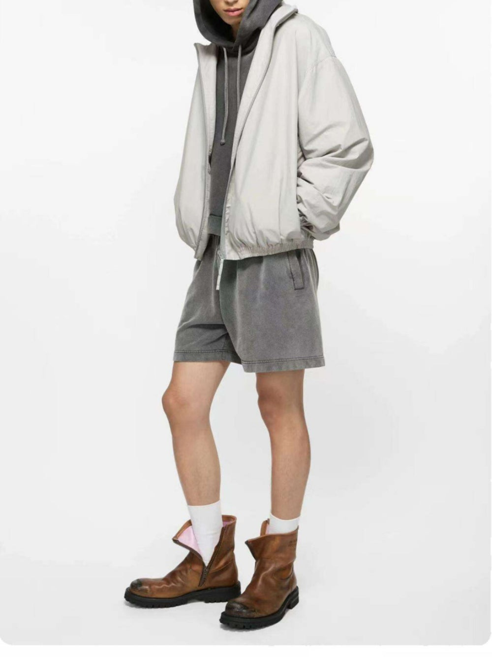 AC Letter Embroidery Stand Collar Zipper Double Layer Loose Jacket