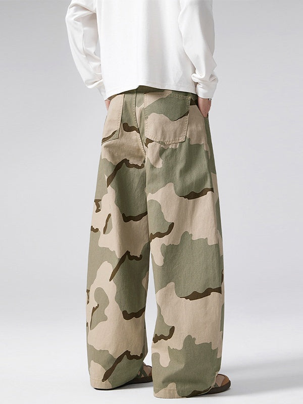 Retro Silhouette Deconstruction Camouflage Baggy Wide-leg Machete Trousers
