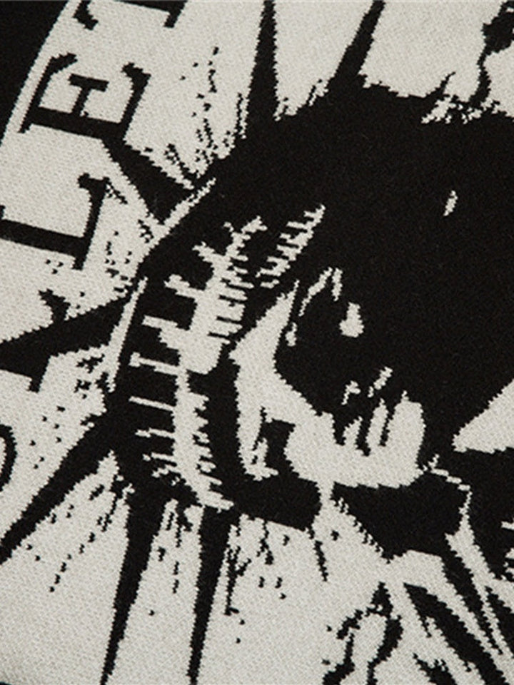 Retro Character Pattern Loose And Casual Destroyed Sweater