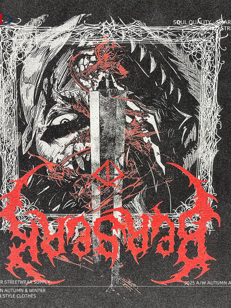 Dark Aesthetics Fake Two-piece Splicing Digital Direct Printing Long-sleeved T-shirt