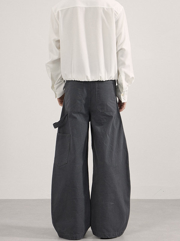 Liber Autumn Neutral wear Studs Solid Color Cargo Trousers