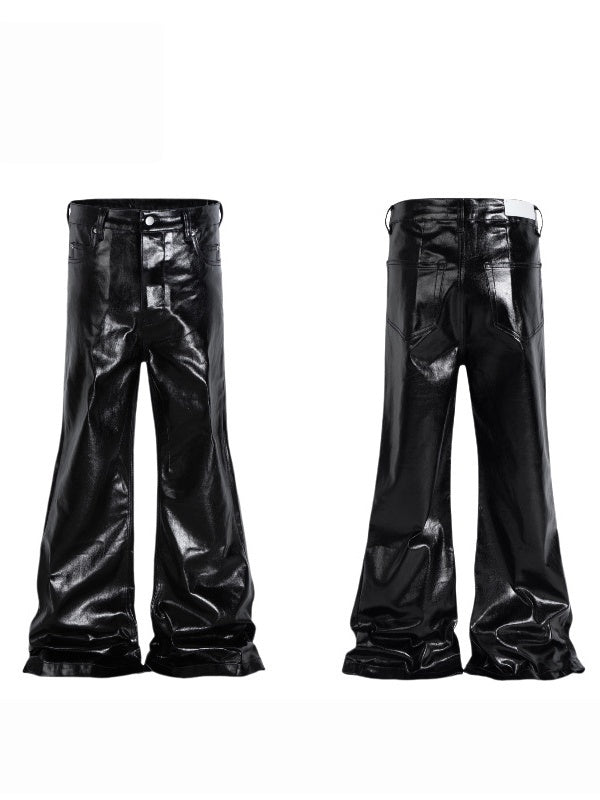 Dark Coating Glossy Slim Slimming Wide-leg Trumpet Mopping Pants