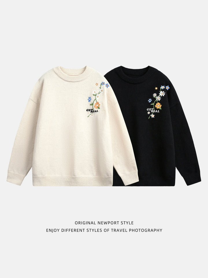 Plant patterns Embroidery Loose Thickening Pullover sweater