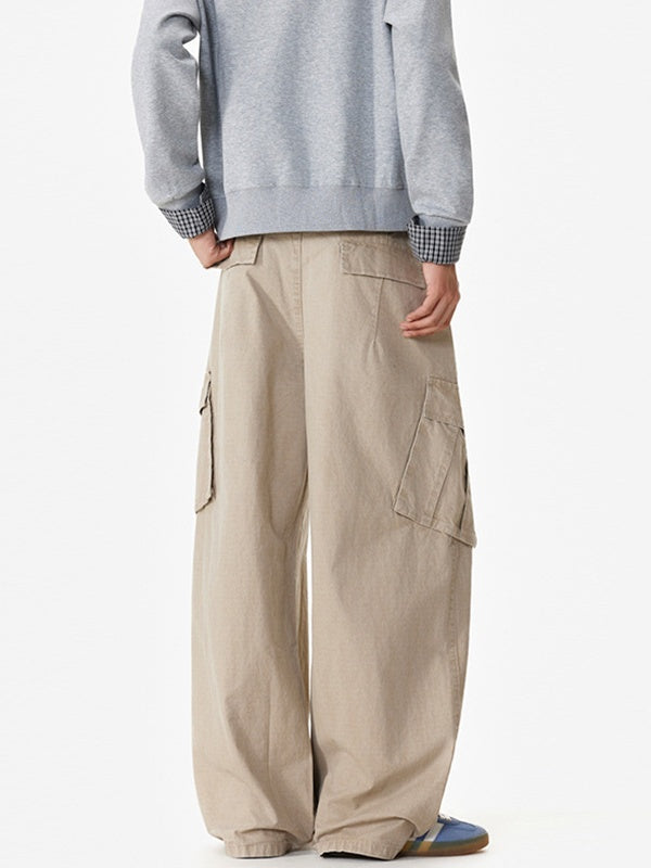 Dark Checkered Pattern Multiple Pockets Straight-leg Wide-leg Drawstring Overalls