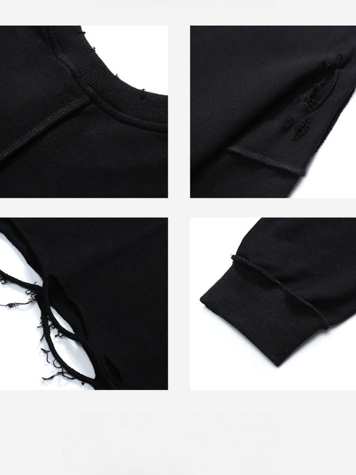Oversize Hole Loose Pullover Long-sleeved T-shirt