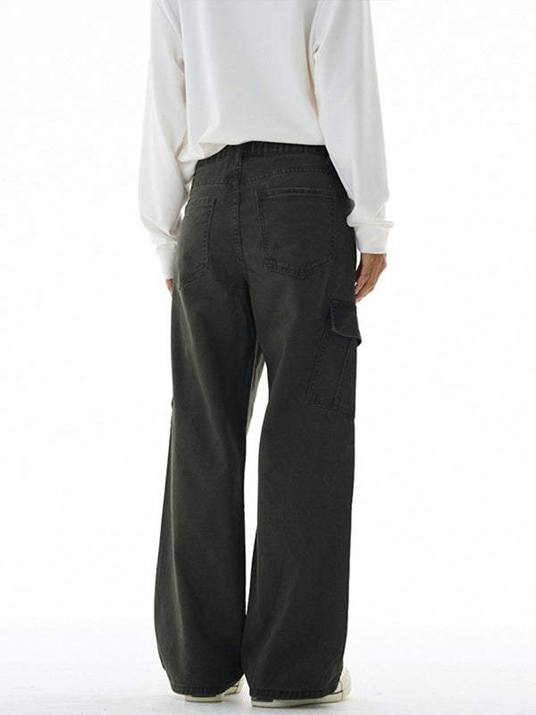 Liber Autumn Neutral wear Multiple pockets Solid Color Cargo Trousers