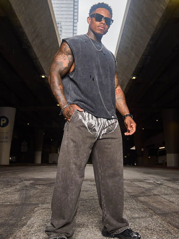 Printed Fitness Loose Straight Pants