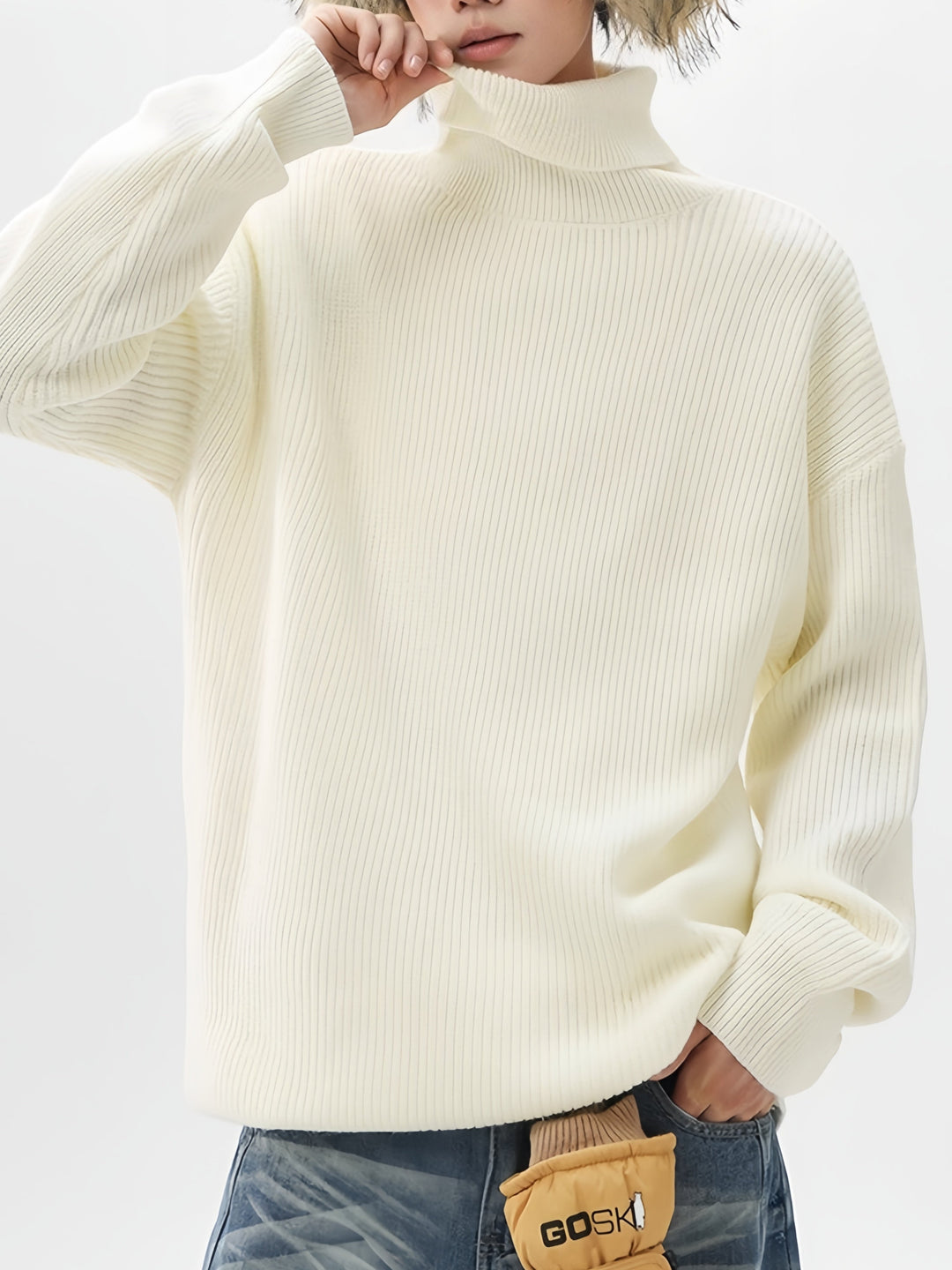 Simplicity Solid Color Loose Long Sleeve Turtleneck Sweater