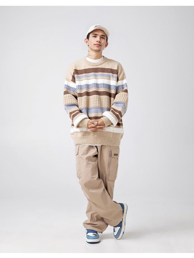 Neutral Color Block Striped Sweaters