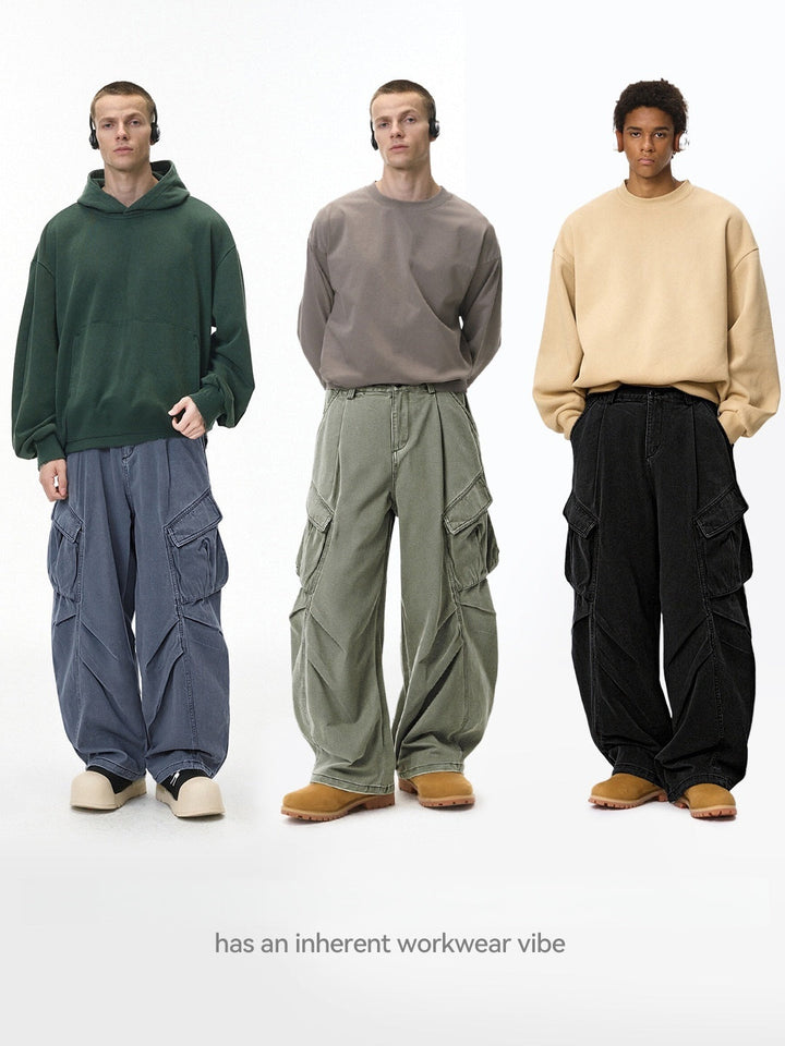 Function Outdoor Recreation Large Pockets Pleated Workwear Wide-leg Pants