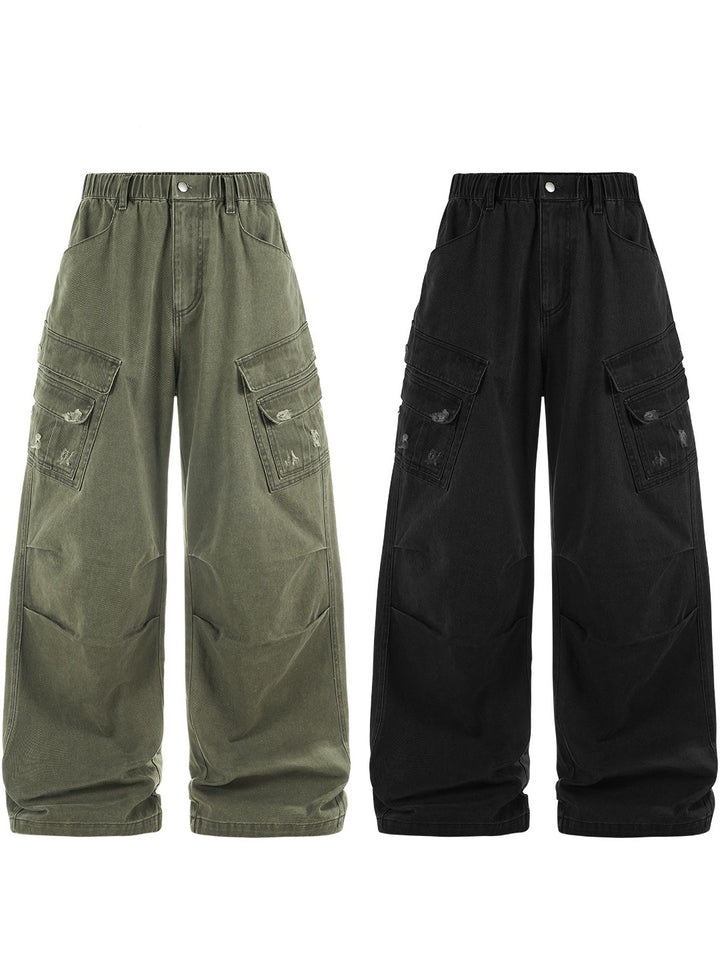 Washing Water Cut Multiple Pockets Old Tooling Casual Trousers