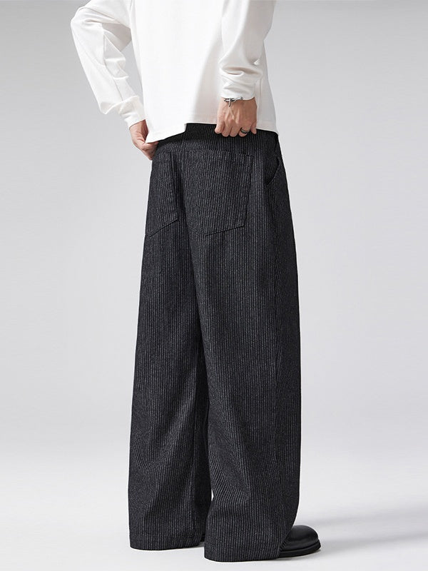 Old Money Style Three Pleats Stripes Machete Wide-leg Casual Trousers