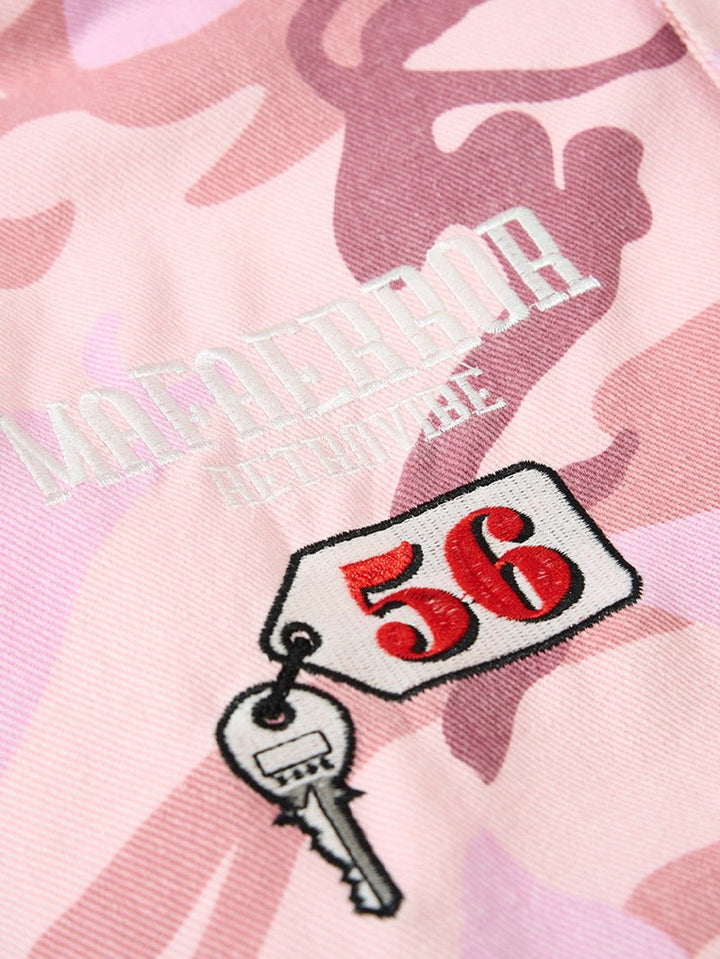 Retro Letter Embroidery Camouflage Plush Work Jacket