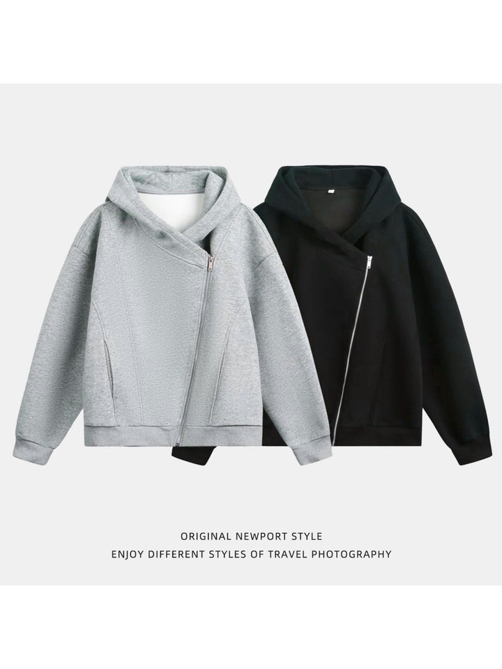 Irregular Zipper Hoodie Jackets