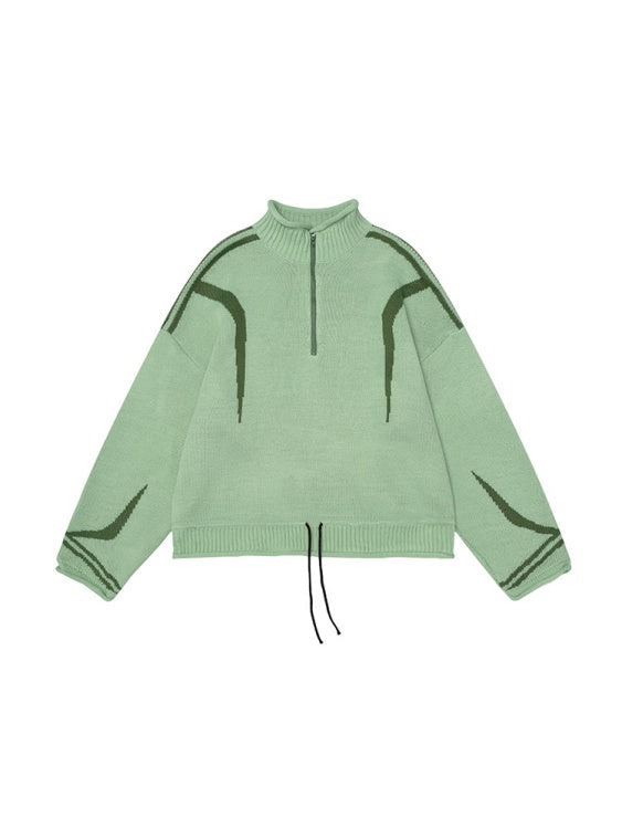 Color Matching Half Zipper Sweater