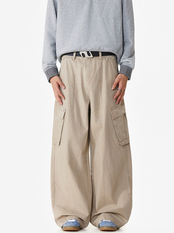 Dark Checkered Pattern Multiple Pockets Straight-leg Wide-leg Drawstring Overalls