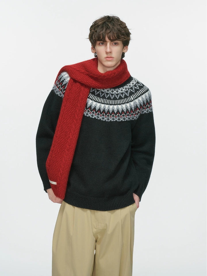 Retro Fair Isle Jacquard Crew Neck Sweaters