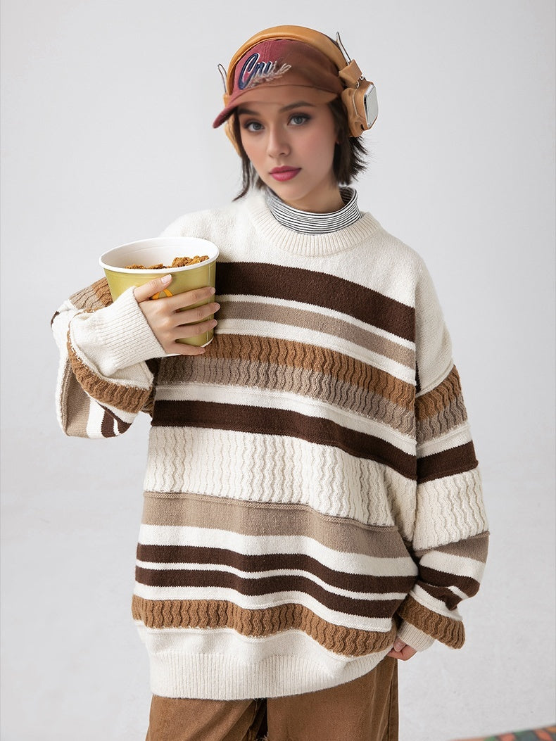 Neutral Color Block Striped Sweaters