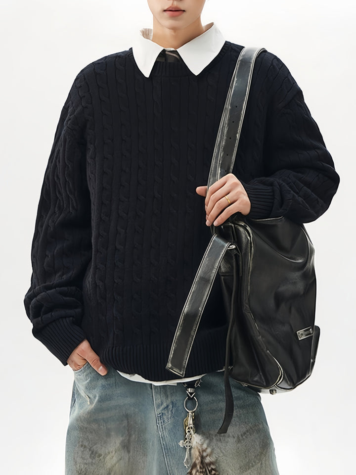 Mahua Retro Keep Warm Crew Neck Loose All-match Sweaters