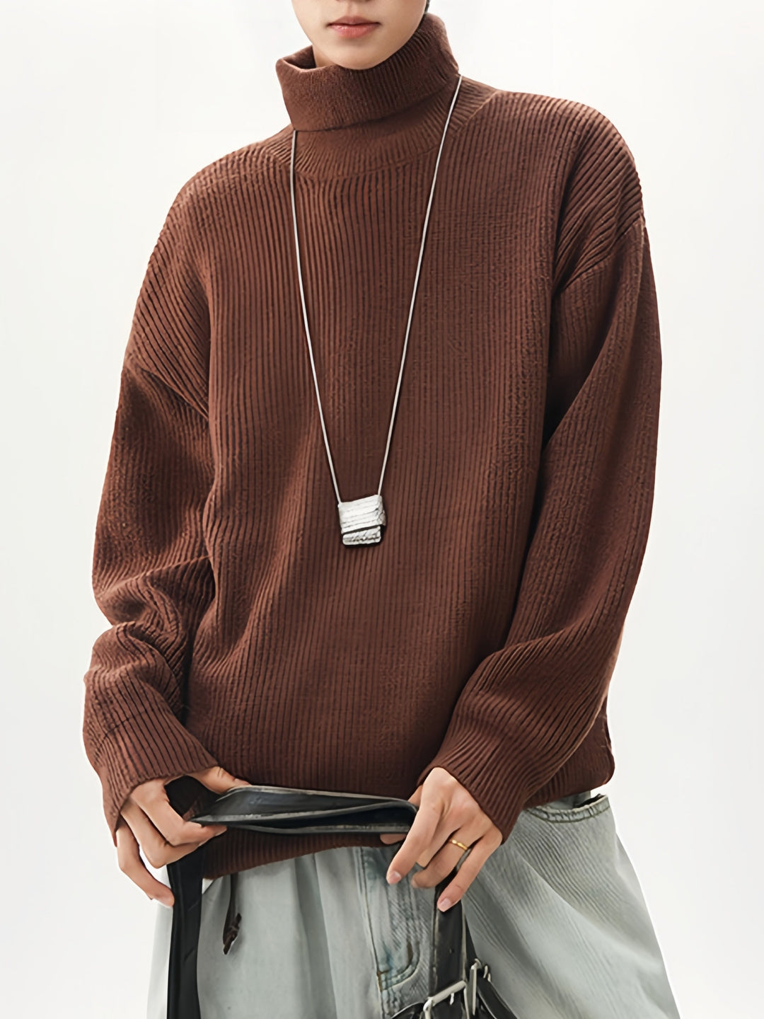 Simplicity Solid Color Loose Long Sleeve Turtleneck Sweater
