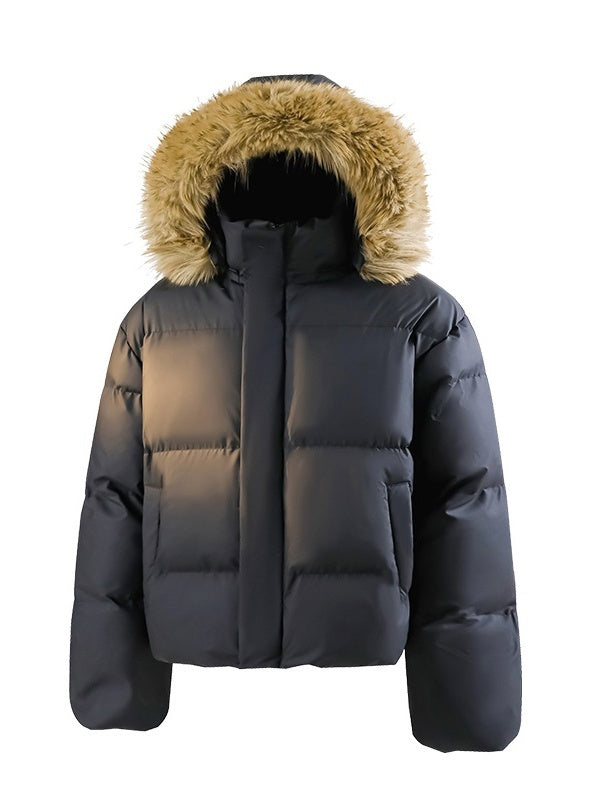 Thickening PU Leather Keep Warm Short Hooded Cotton-padded Clothes Parker Coat