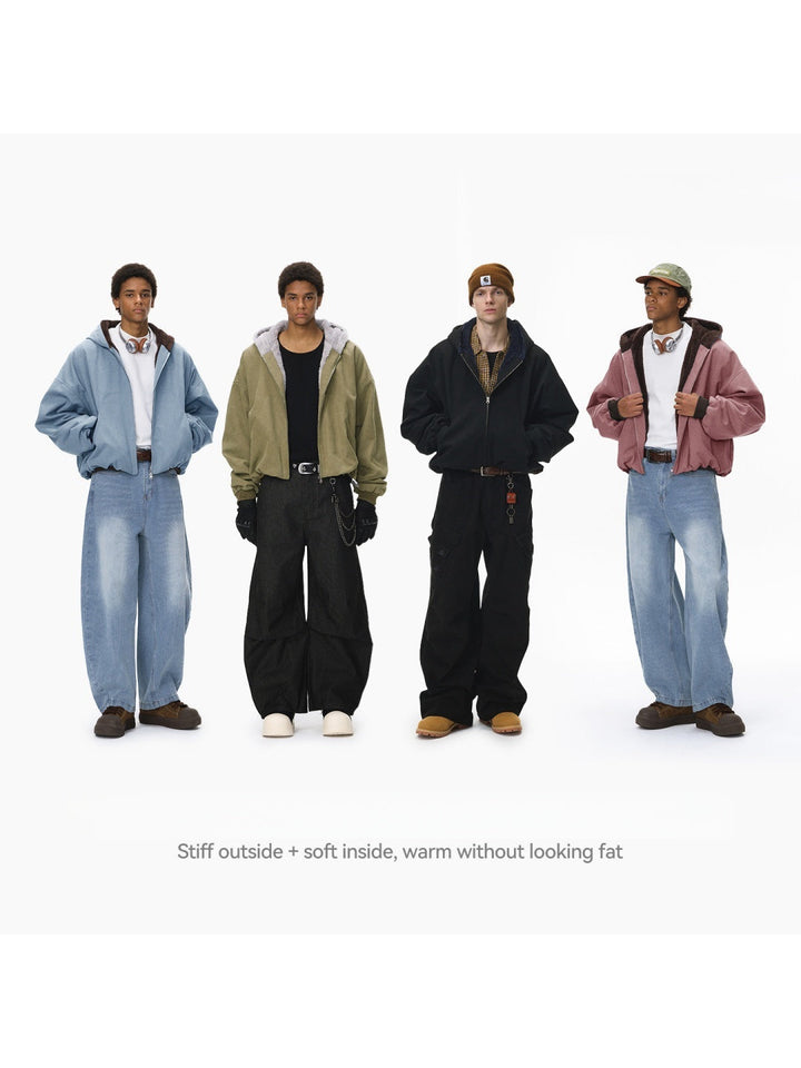 Plush Colorblock Hooded Zipper Jacket