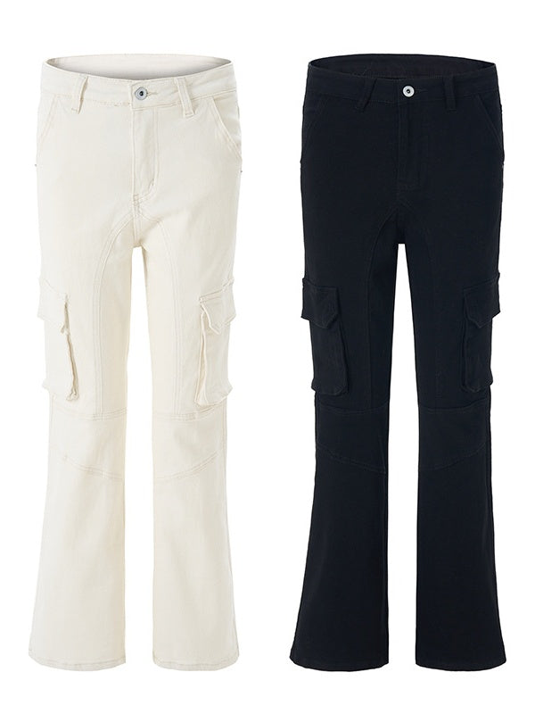 Liber Autumn Neutral wear Multiple pockets Solid Color Cargo Trousers