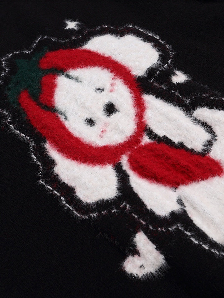 Retro Cute Tomato Puppy Jacquard Pullover Sweater