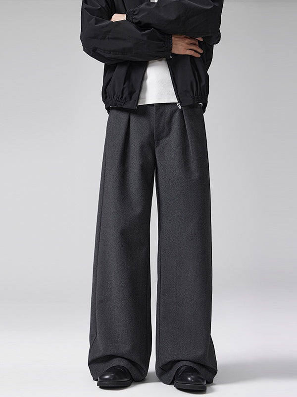 Old Money Style A-shaped Pleated Woolen Cloth Trousers Pants