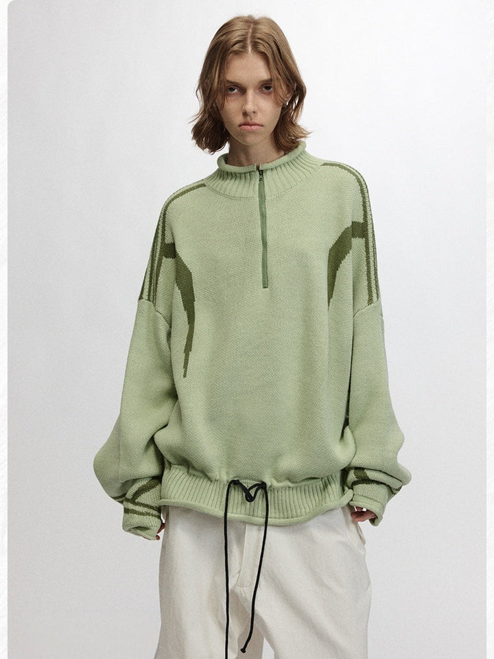 Color Matching Half Zipper Sweater