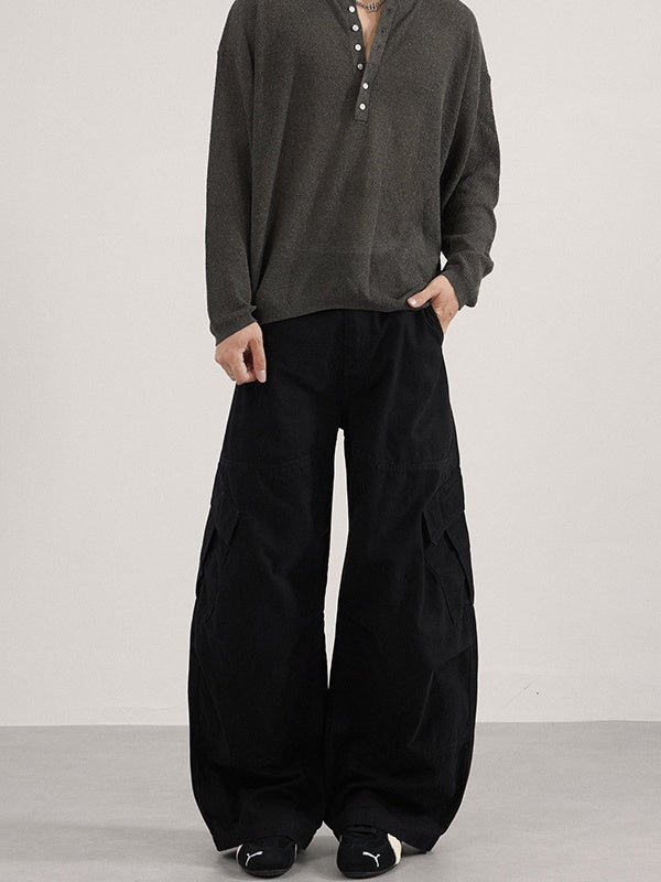 Liber Autumn Neutral wear Multiple pockets Solid Color Cargo Trousers