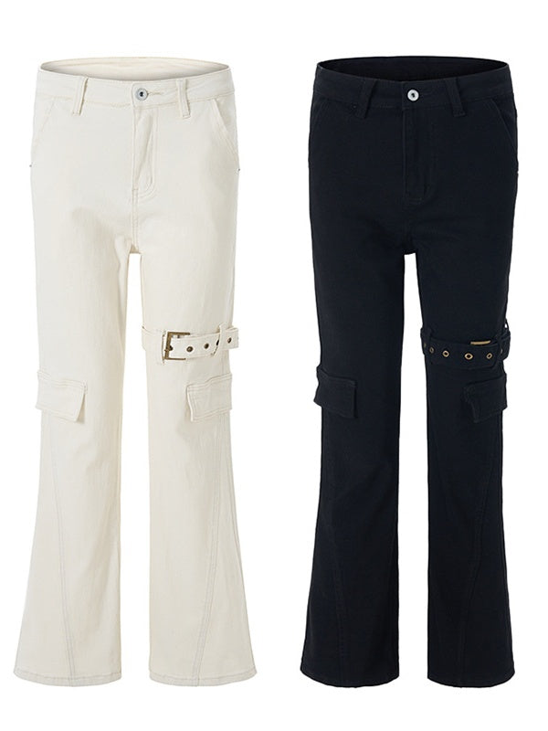 Liber Autumn Neutral wear Multiple pockets Solid Color Cargo Trousers