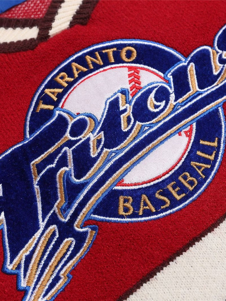 Christmas Retro Color Matching Letter Embroidery V-neck Sweater