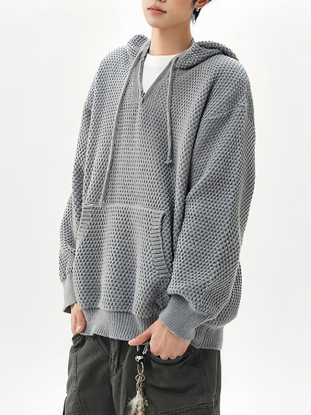 Leisure Half Zipper Pineapple Pattern Hooded Stereo Thickening Sweater