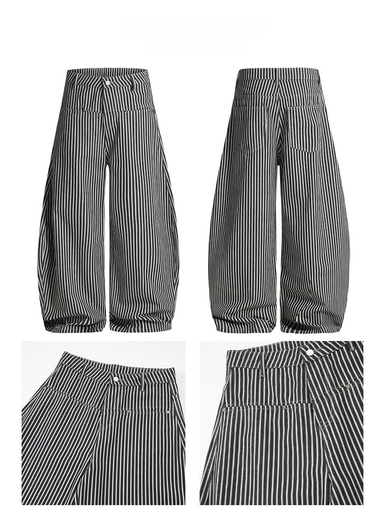 Liber Autumn Neutral wear Color matching Stripes Pants